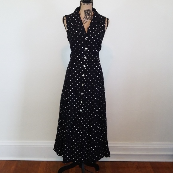 Sheri Martin Dresses & Skirts - Polka dot open back button up full length dress